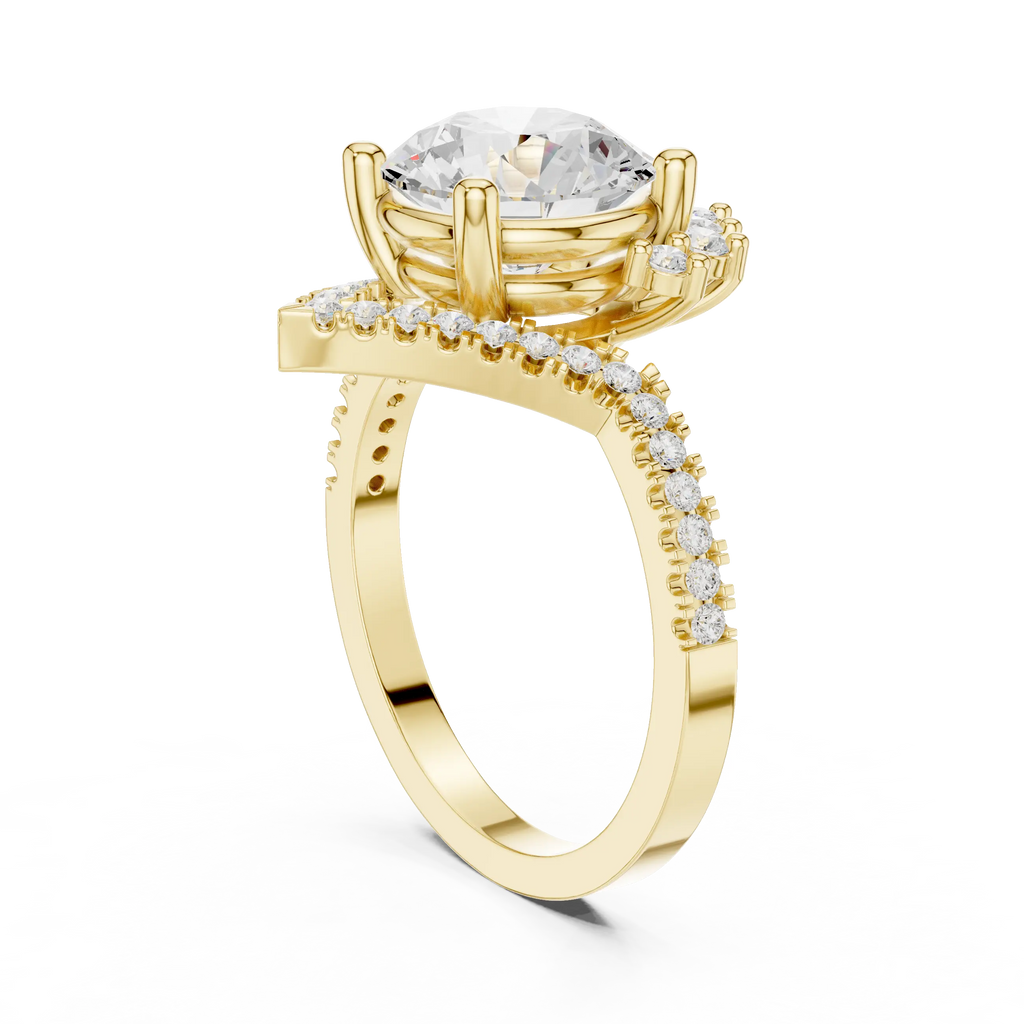 14K White Gold Round Diamond Chevron Engagement Ring