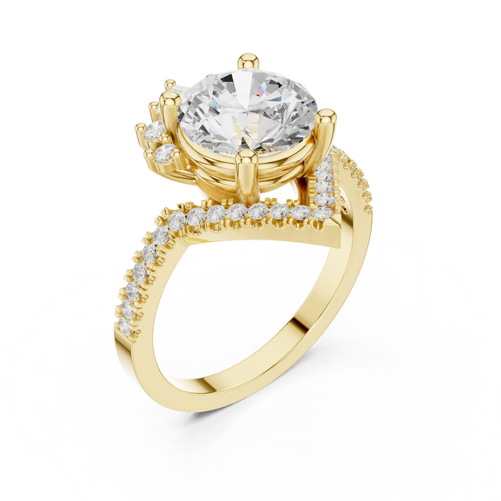 14K White Gold Round Diamond Chevron Engagement Ring
