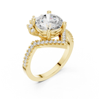 14K White Gold Round Diamond Chevron Engagement Ring