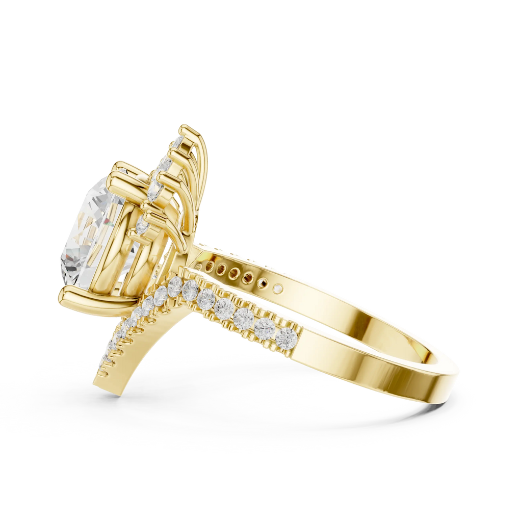 14K White Gold Round Diamond Chevron Engagement Ring