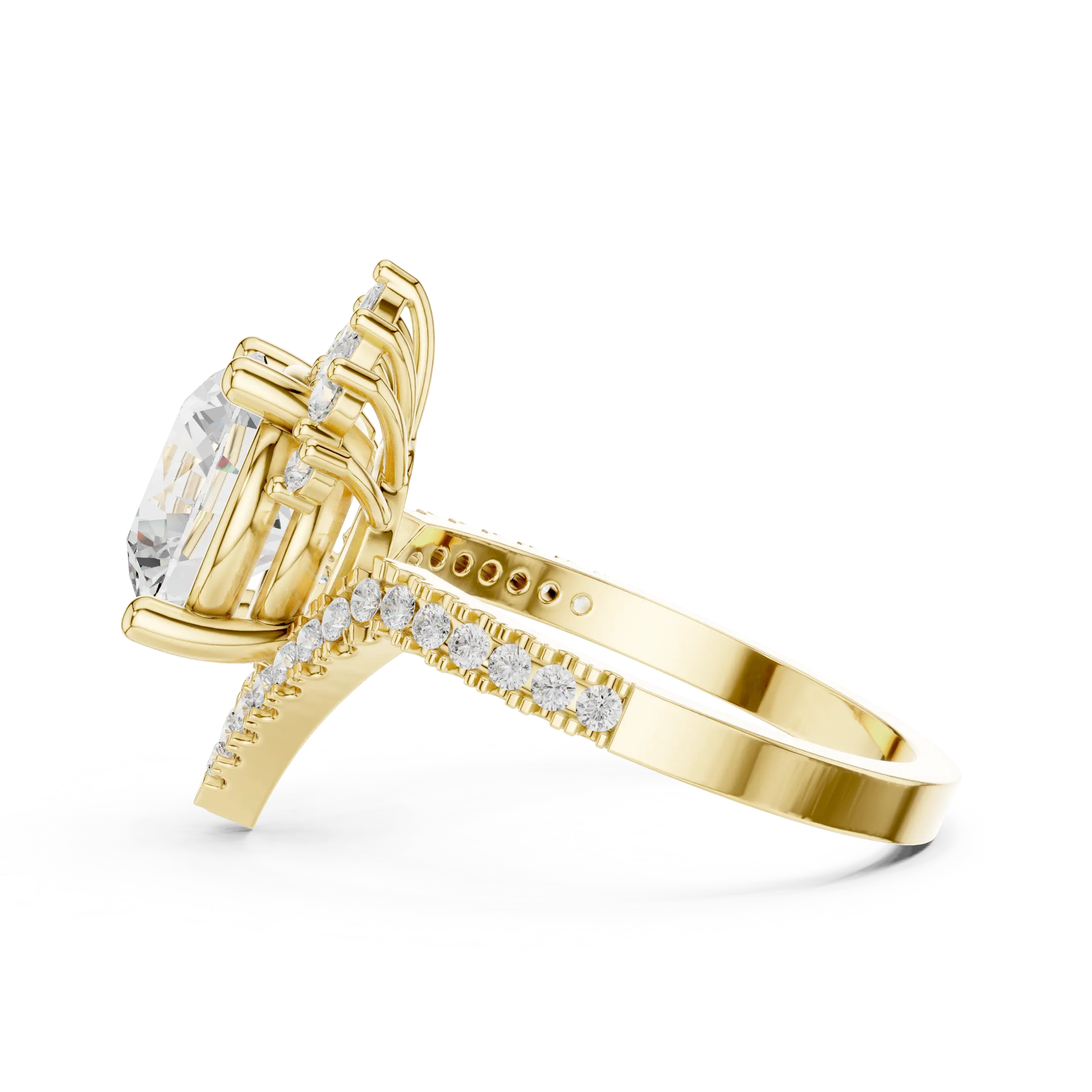 14K White Gold Round Diamond Chevron Engagement Ring