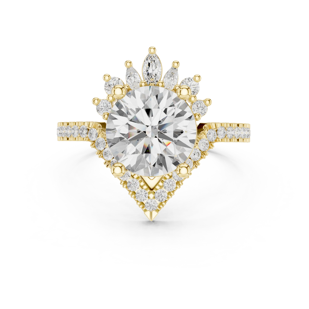 14K White Gold Round Diamond Chevron Engagement Ring