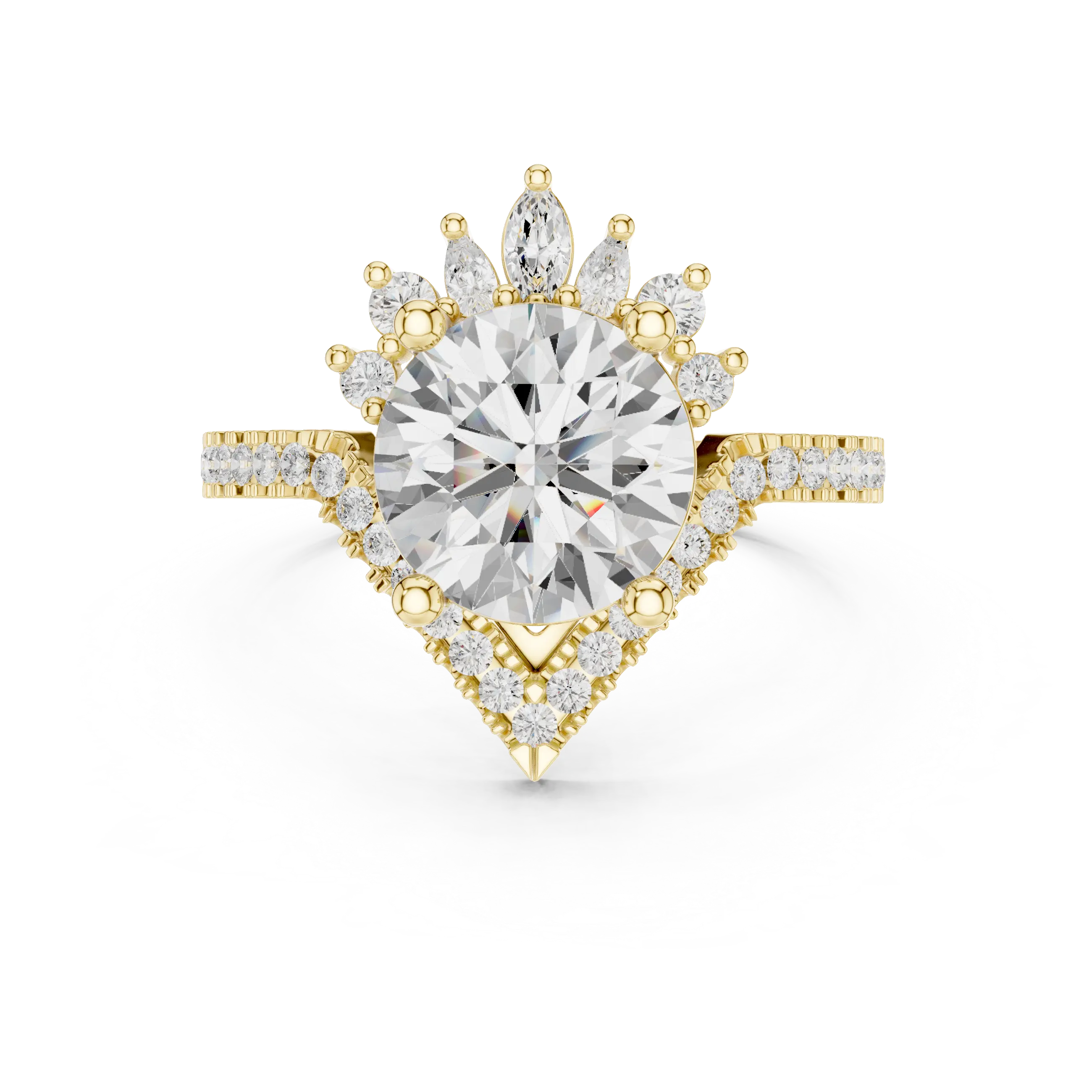 14K White Gold Round Diamond Chevron Engagement Ring