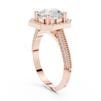 10K White Gold Round Diamond Hexagon Halo Engagement Ring