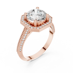 10K White Gold Round Diamond Hexagon Halo Engagement Ring