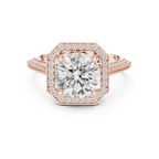 10K White Gold Round Diamond Hexagon Halo Engagement Ring