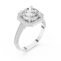 10K White Gold Round Diamond Hexagon Halo Engagement Ring