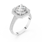 10K White Gold Round Diamond Hexagon Halo Engagement Ring