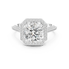 10K White Gold Round Diamond Hexagon Halo Engagement Ring