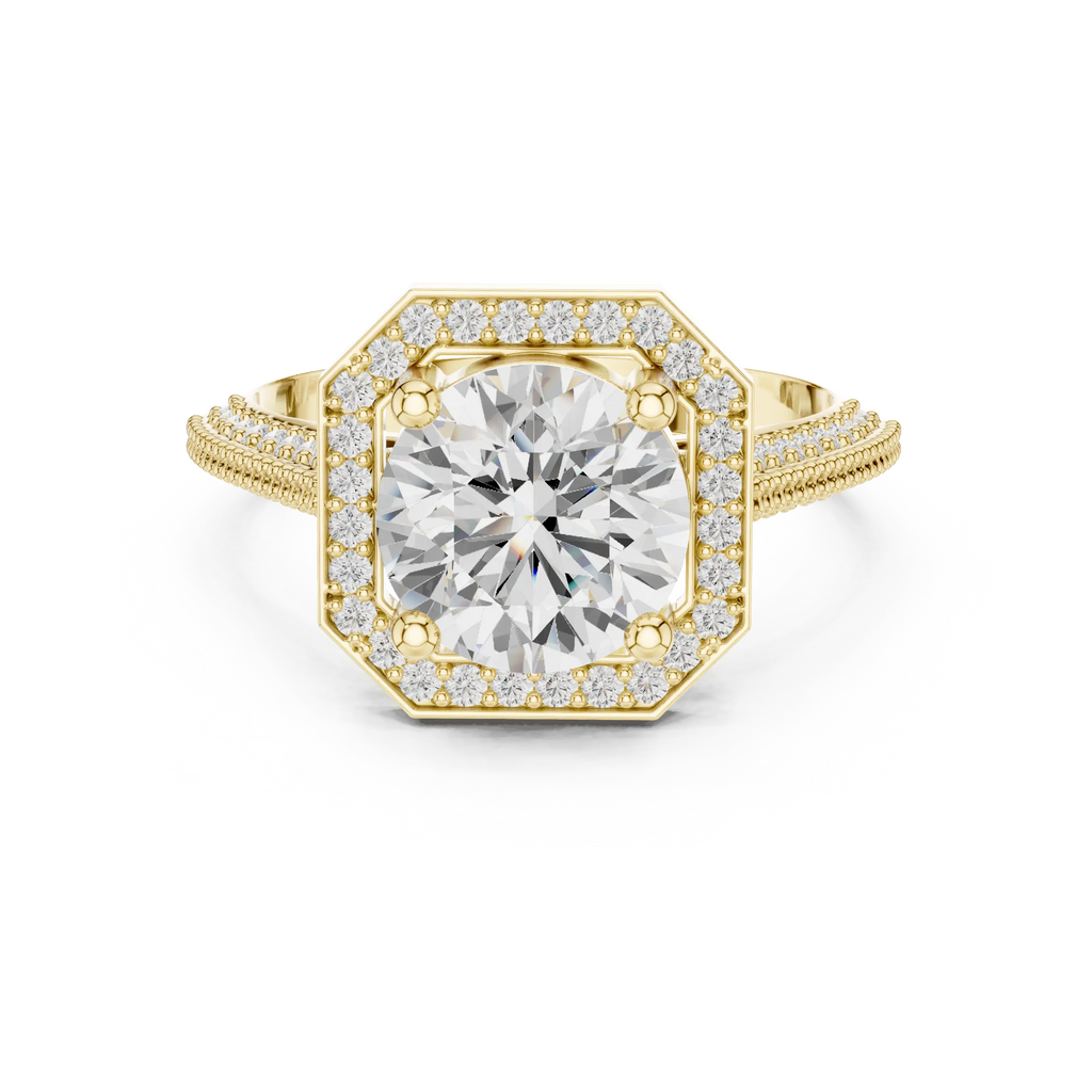 10K White Gold Round Diamond Hexagon Halo Engagement Ring