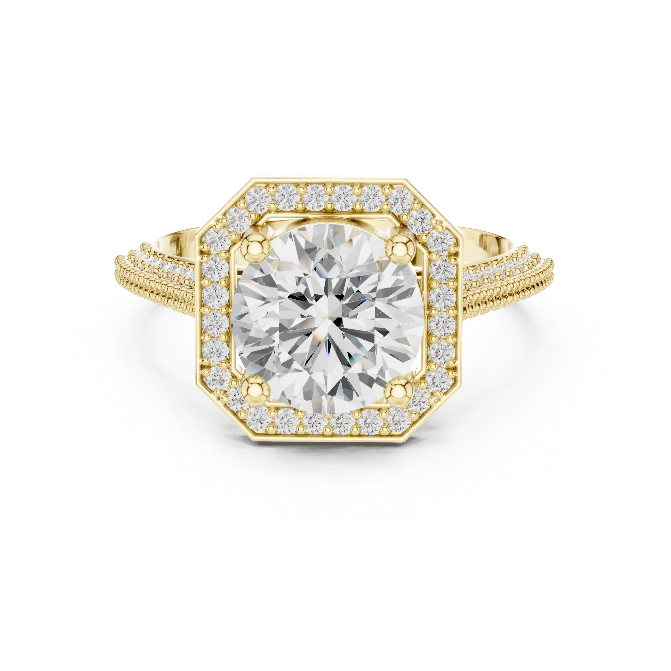 10K White Gold Round Diamond Hexagon Halo Engagement Ring