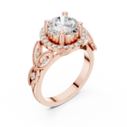18K White Gold Round Diamond Floral Halo Engagement Ring