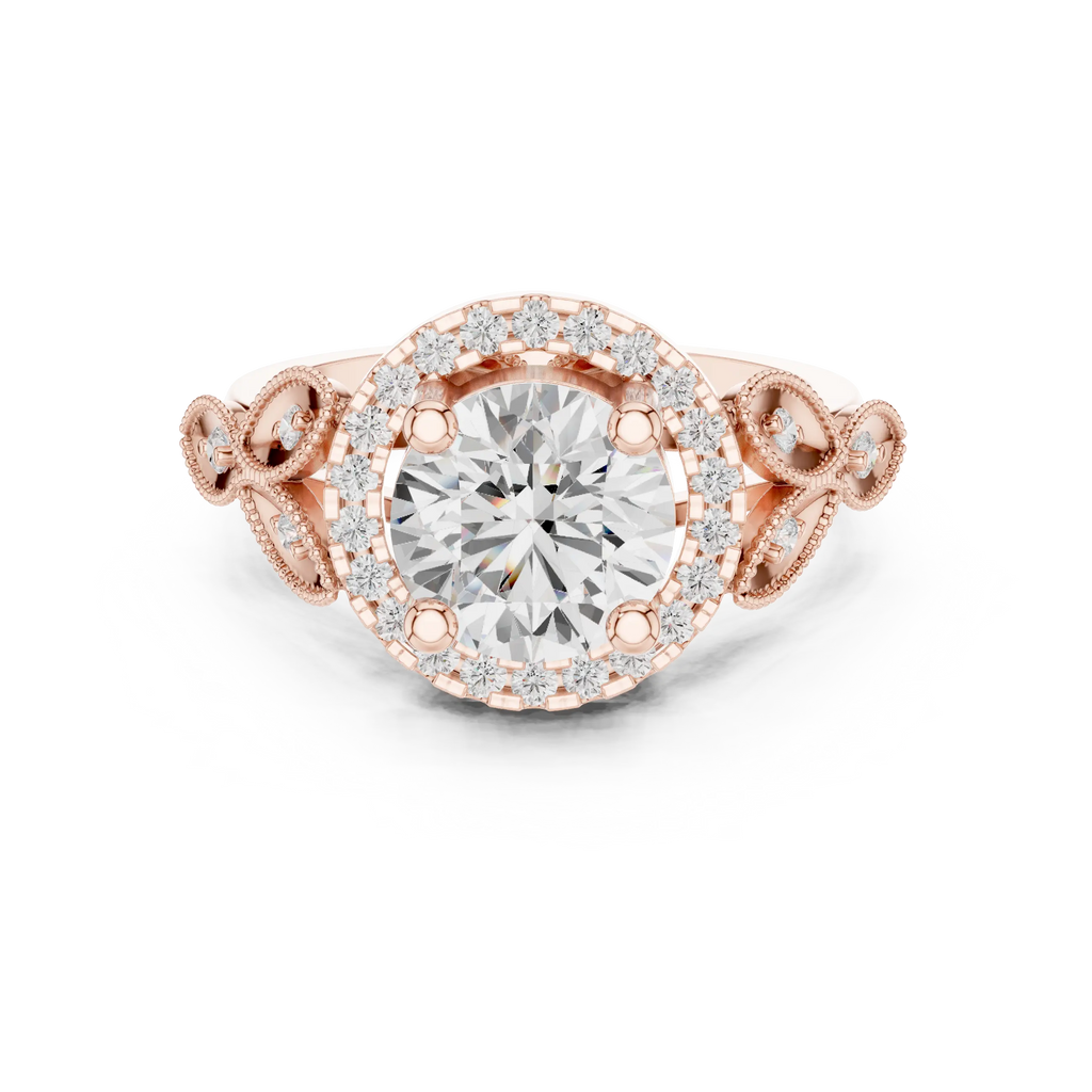 18K White Gold Round Diamond Floral Halo Engagement Ring