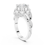 18K White Gold Round Diamond Floral Halo Engagement Ring
