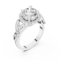 18K White Gold Round Diamond Floral Halo Engagement Ring