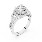 18K White Gold Round Diamond Floral Halo Engagement Ring