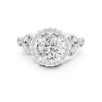 18K White Gold Round Diamond Floral Halo Engagement Ring