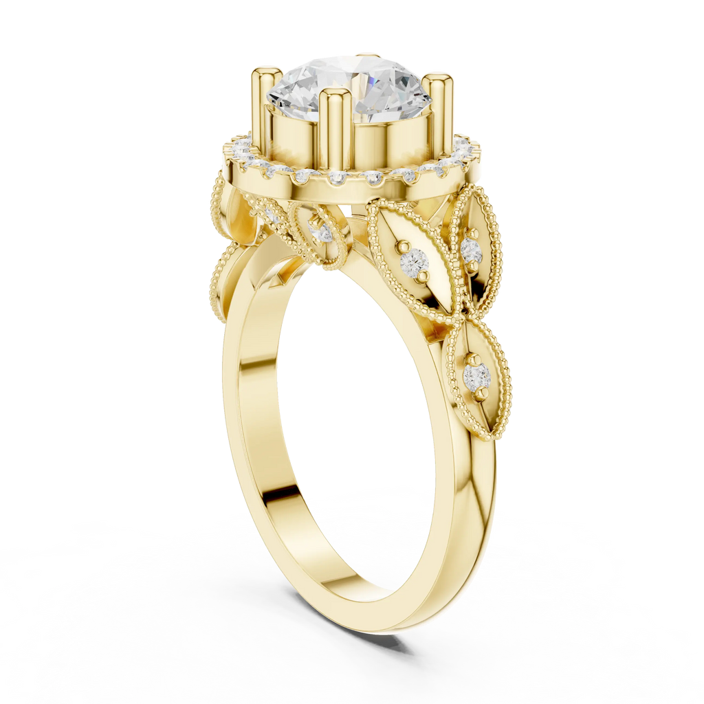 18K White Gold Round Diamond Floral Halo Engagement Ring