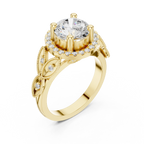 18K White Gold Round Diamond Floral Halo Engagement Ring