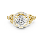 18K White Gold Round Diamond Floral Halo Engagement Ring