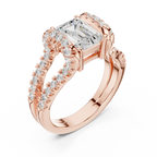 14K White Gold Emerald Cut Diamond U-Shape Split Shank Ring