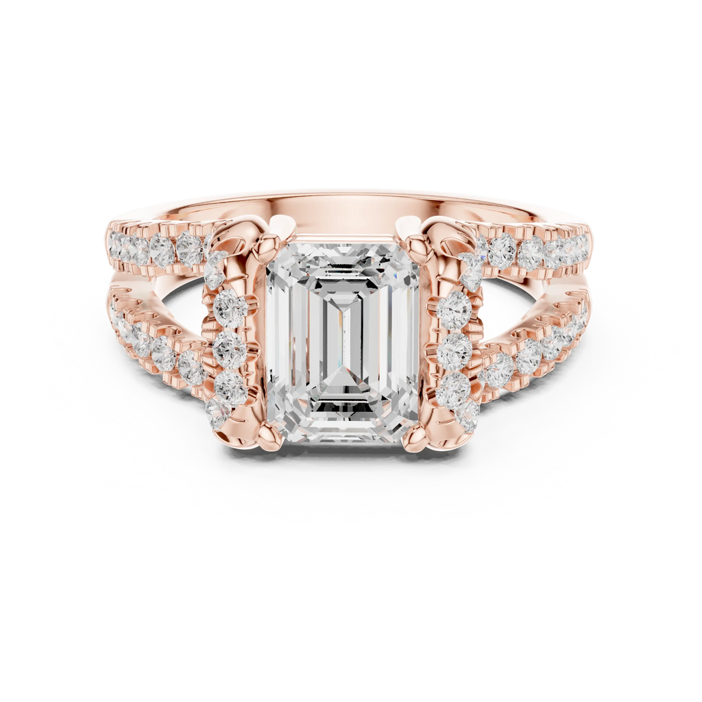 14K White Gold Emerald Cut Diamond U-Shape Split Shank Ring