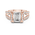 14K White Gold Emerald Cut Diamond U-Shape Split Shank Ring