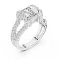 14K White Gold Emerald Cut Diamond U-Shape Split Shank Ring