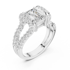 14K White Gold Emerald Cut Diamond U-Shape Split Shank Ring