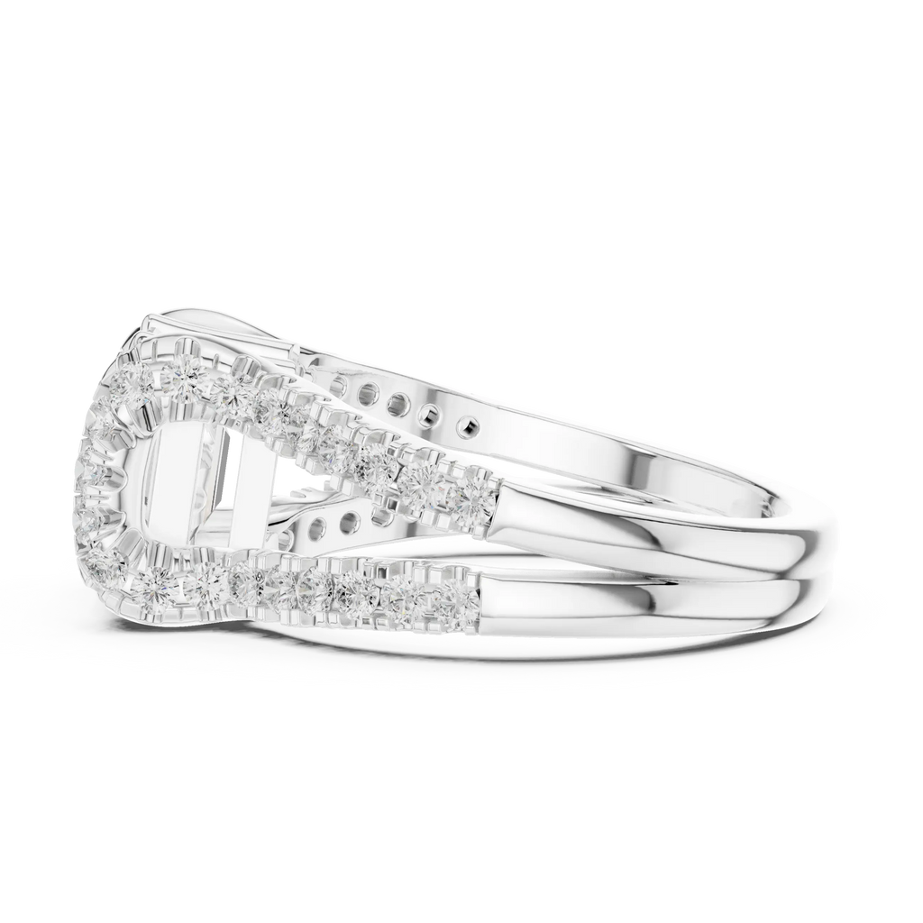14K White Gold Emerald Cut Diamond U-Shape Split Shank Ring
