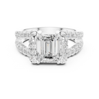 14K White Gold Emerald Cut Diamond U-Shape Split Shank Ring