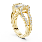 14K White Gold Emerald Cut Diamond U-Shape Split Shank Ring
