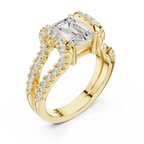 14K White Gold Emerald Cut Diamond U-Shape Split Shank Ring