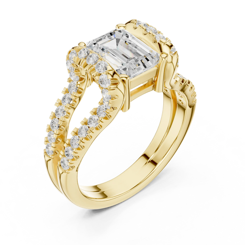 14K White Gold Emerald Cut Diamond U-Shape Split Shank Ring