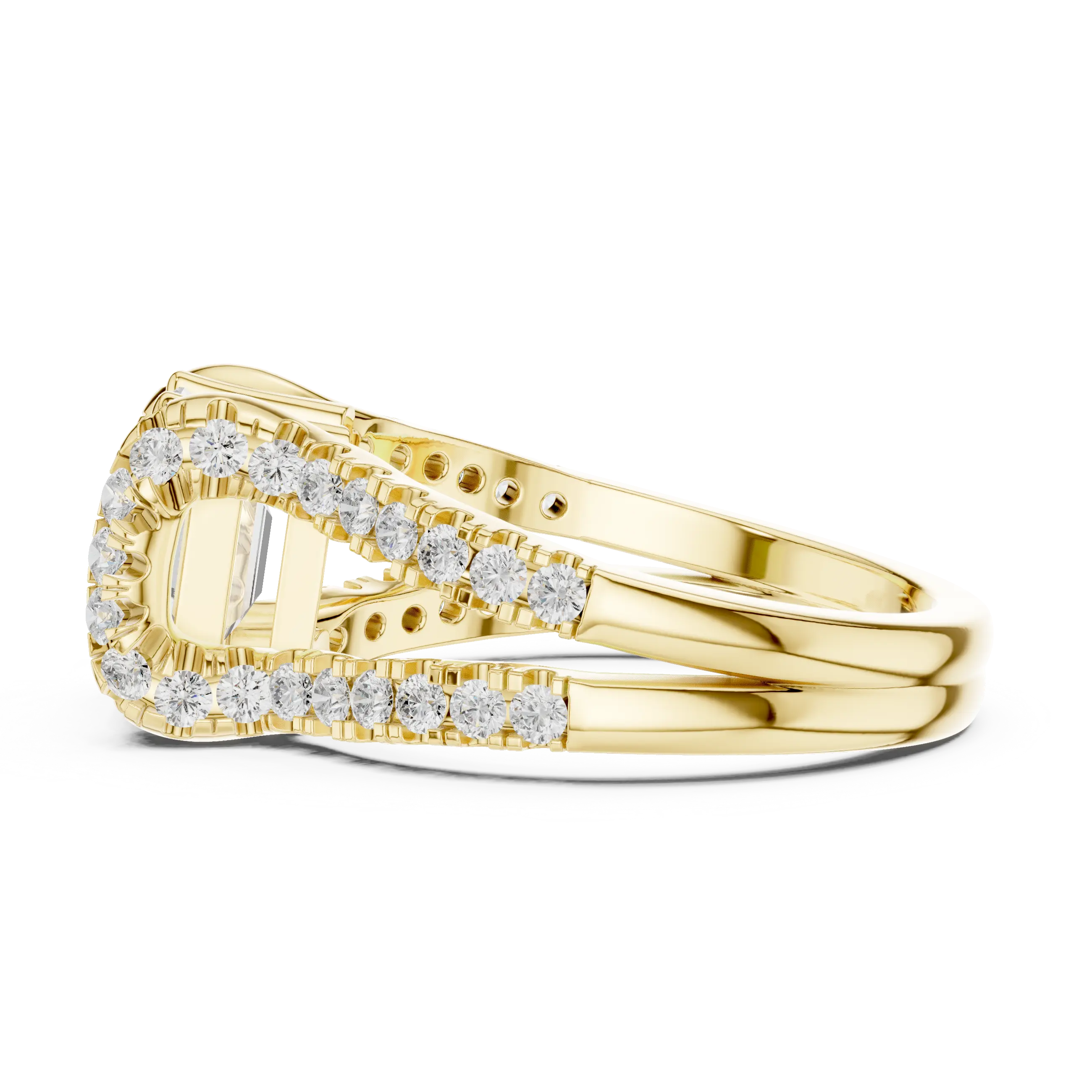 14K White Gold Emerald Cut Diamond U-Shape Split Shank Ring