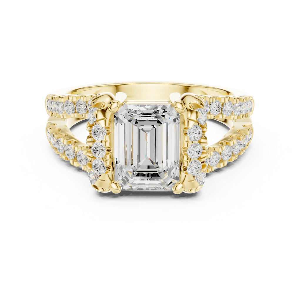 14K White Gold Emerald Cut Diamond U-Shape Split Shank Ring