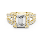 14K White Gold Emerald Cut Diamond U-Shape Split Shank Ring