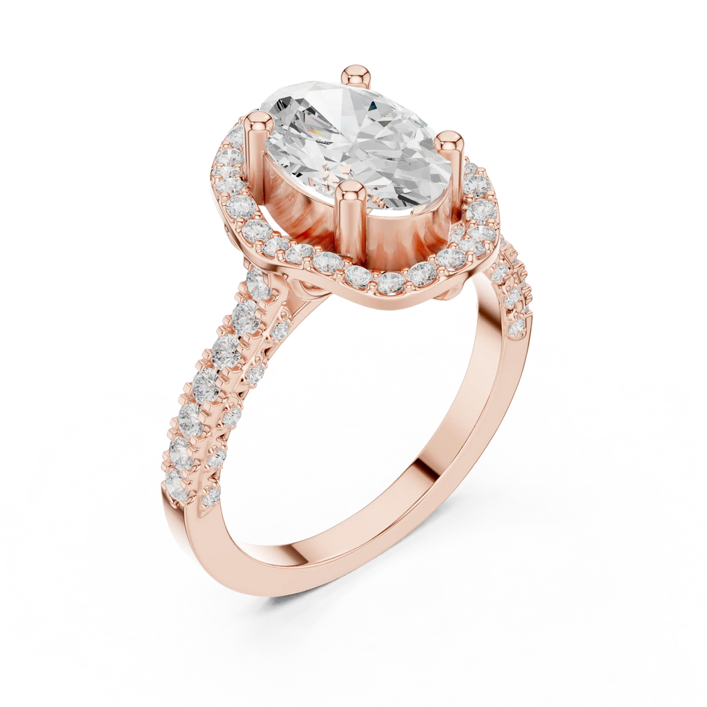 10K White Gold Oval Lab Grown Diamond Scalloped Halo Engagement Ring