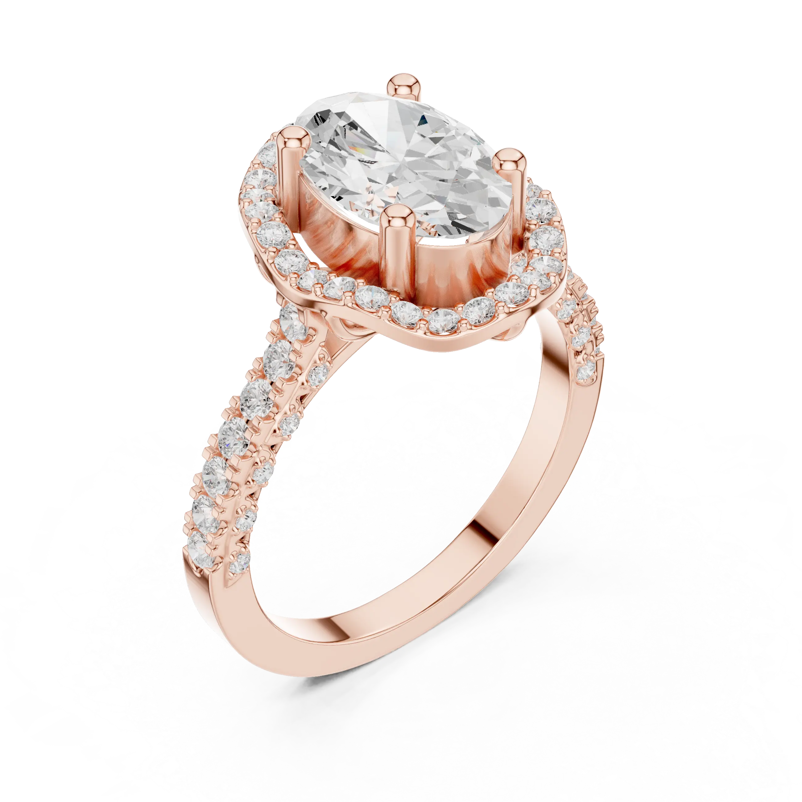 10K White Gold Oval Lab Grown Diamond Scalloped Halo Engagement Ring