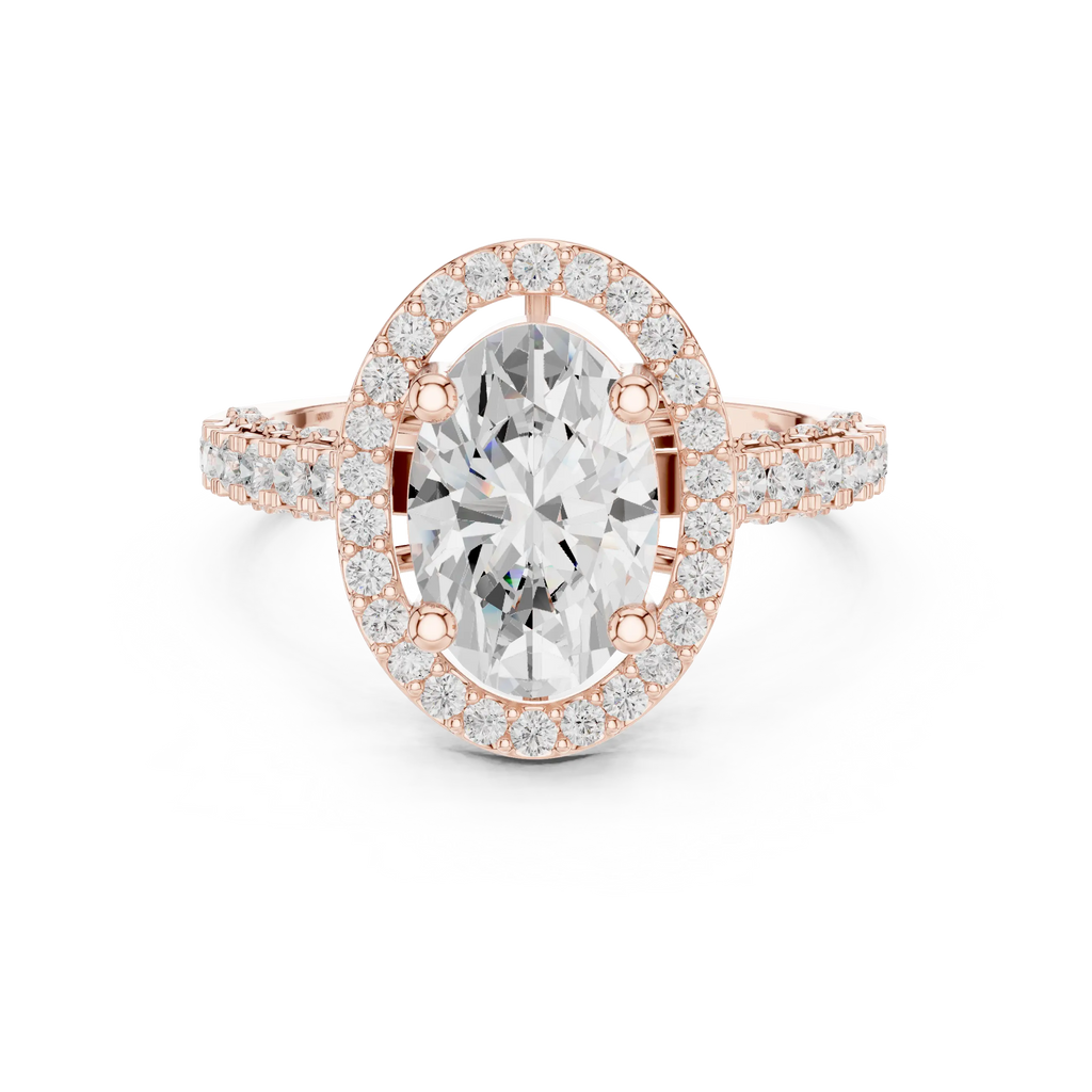 10K White Gold Oval Lab Grown Diamond Scalloped Halo Engagement Ring