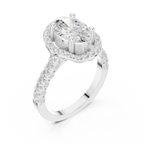 10K White Gold Oval Lab Grown Diamond Scalloped Halo Engagement Ring