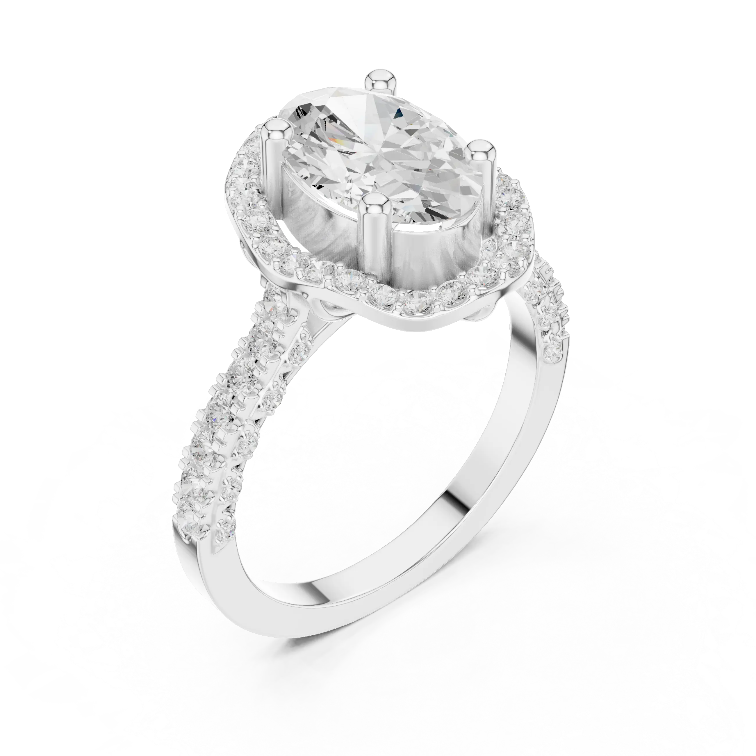 10K White Gold Oval Lab Grown Diamond Scalloped Halo Engagement Ring