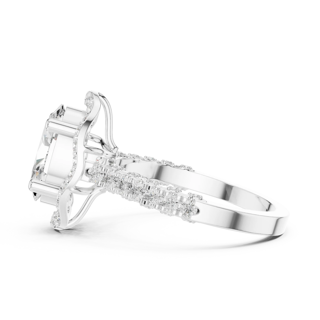 10K White Gold Oval Lab Grown Diamond Scalloped Halo Engagement Ring