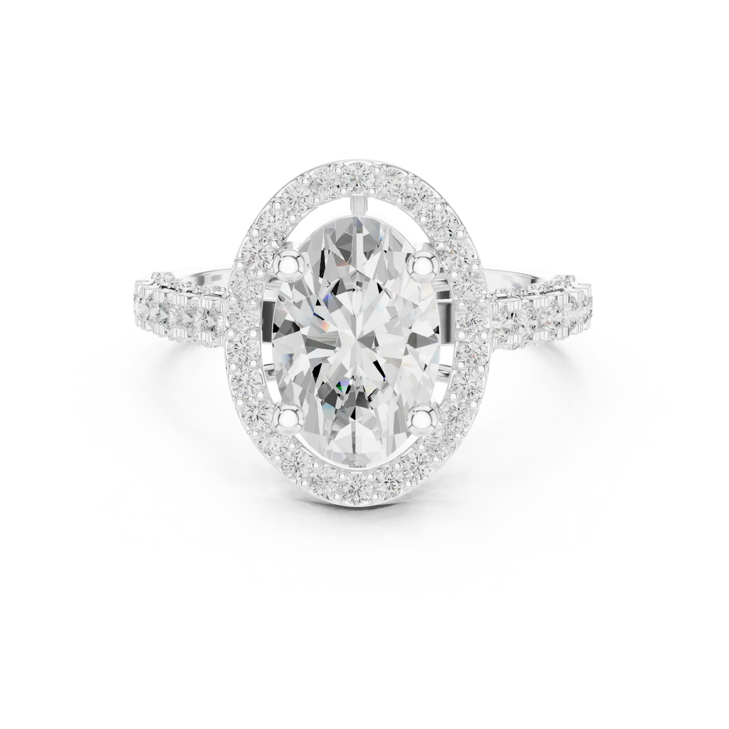 10K White Gold Oval Lab Grown Diamond Scalloped Halo Engagement Ring