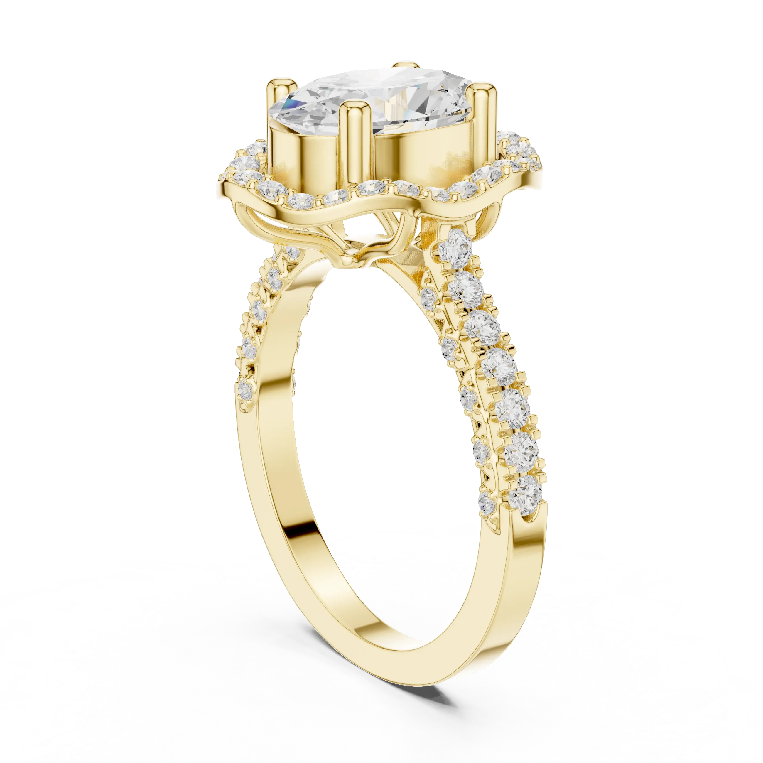 10K White Gold Oval Lab Grown Diamond Scalloped Halo Engagement Ring