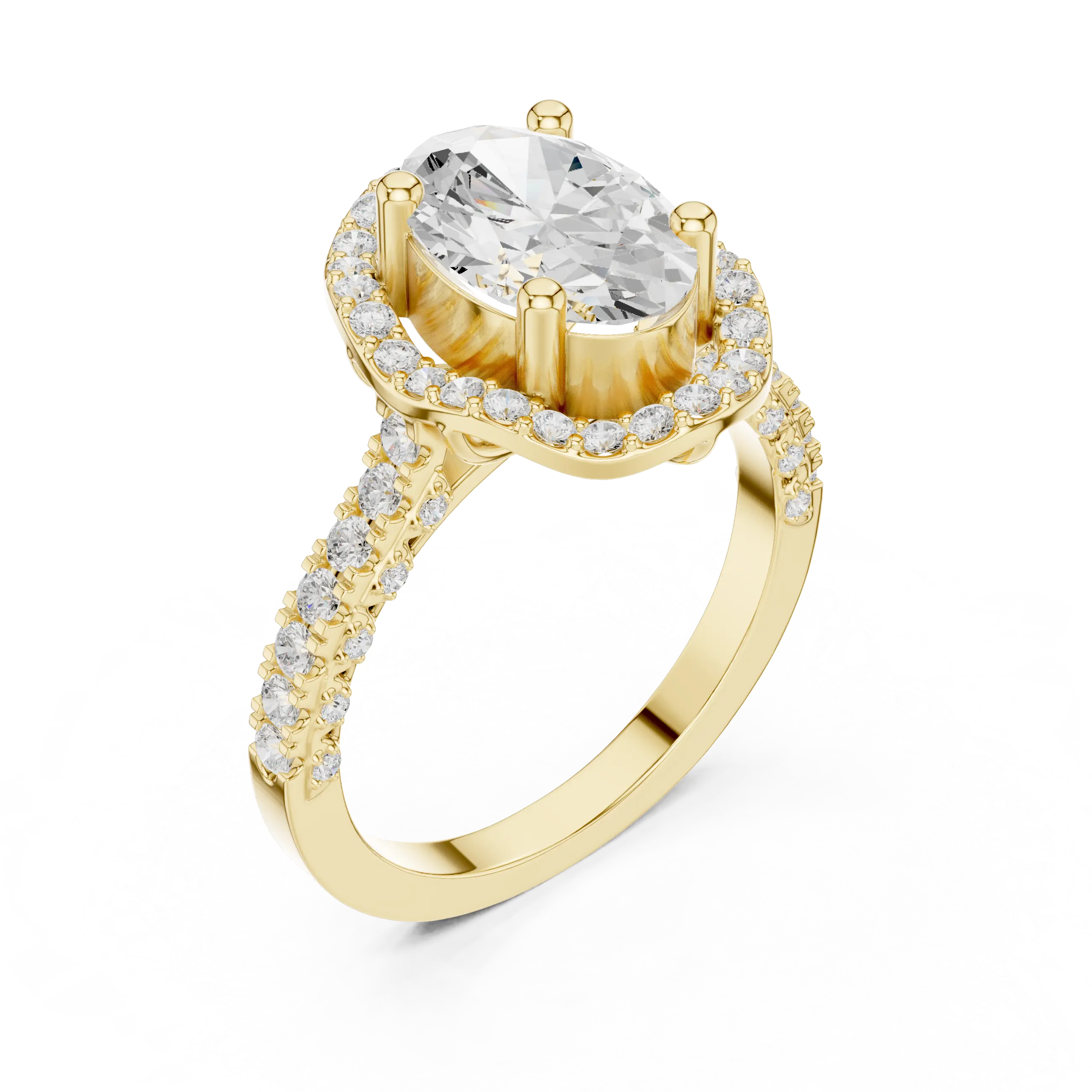 10K White Gold Oval Lab Grown Diamond Scalloped Halo Engagement Ring