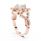 14K White Gold Round Moissanite Diamond Floral Starburst Halo Ring