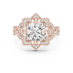 14K White Gold Round Moissanite Diamond Floral Starburst Halo Ring