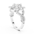 14K White Gold Round Moissanite Diamond Floral Starburst Halo Ring