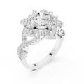 14K White Gold Round Moissanite Diamond Floral Starburst Halo Ring